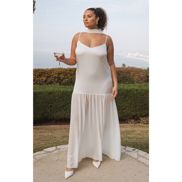 Show Me Your Mumu Dalia Maxi Dress in Ivory Luxe Satin S